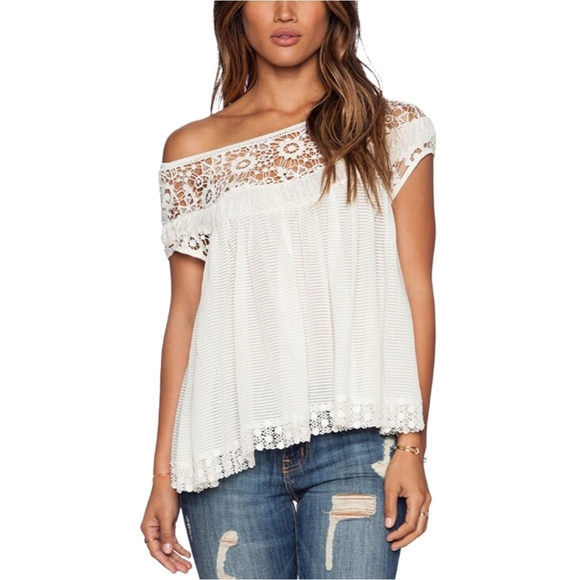 Free People Tops - Free People Ivory White Heart Throb Floral Babydoll Lace Top Size XS